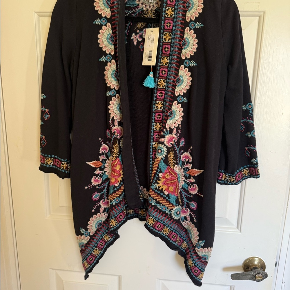 Johnny Was - new with tags - black embroidered cardigan size small